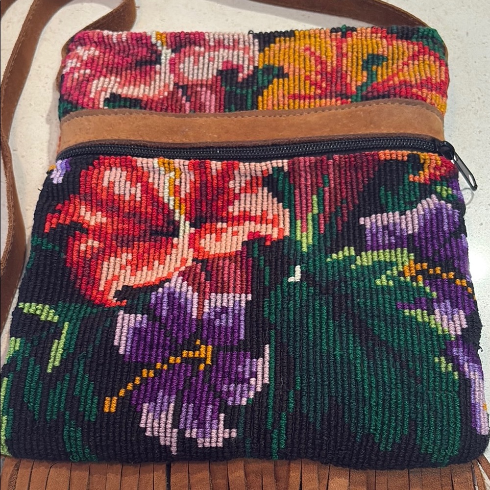 Needlepoint Crossbody Bag with Suede Fringe - Picture 2 of 3